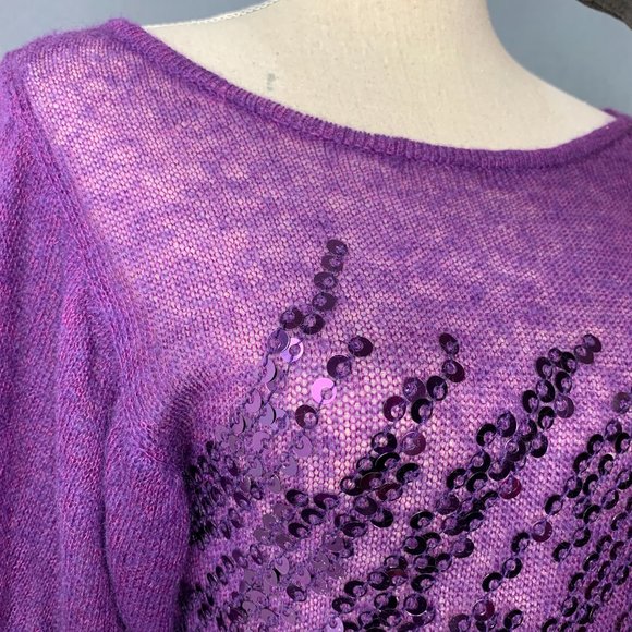 Purple BEBE Knit Top / Purple Sequin Blouse / Vintage Bebe / Early 2000's Top / - Picture 3 of 8